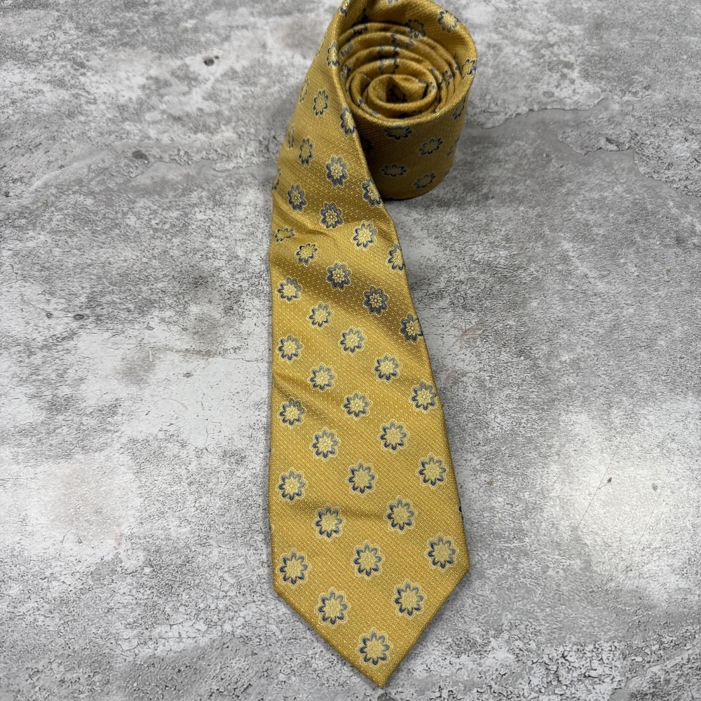 Black‎ Brown 1826 Tie Mens One Size Yellow Floral Silk Cotton Woven Necktie
